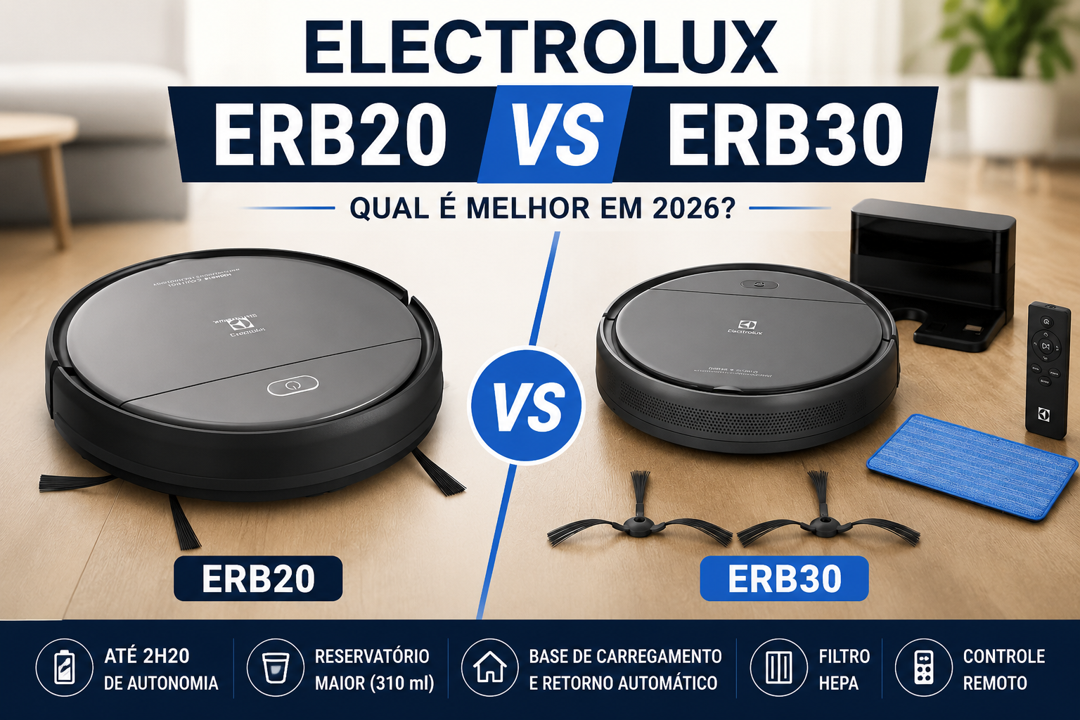 Comparativo Electrolux ERB20 vs ERB30 com os dois robôs aspiradores lado a lado